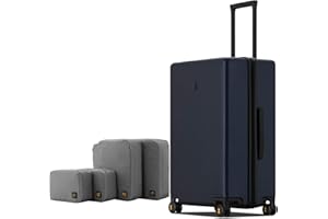 LEVEL8 Elegance Checked Luggage, 24 Inch Hardside Suitcase, Lightweight Matte Hardshell with Tsa Lock, Large Suitcases with Spinner Wheels, Navy Blue