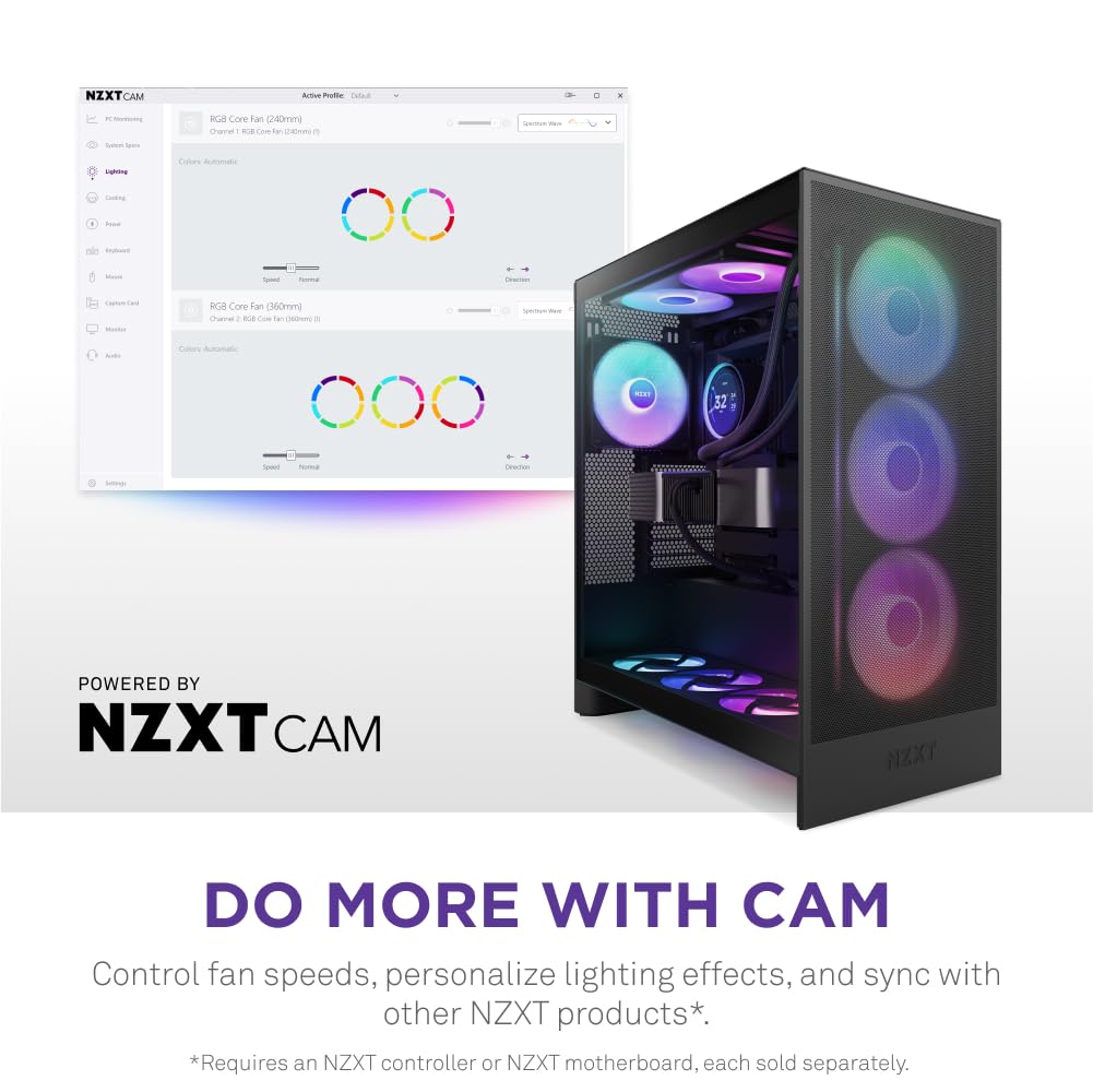 NZXT F420 RGB Core - 420mm Single-Frame Fan Unit with 3 x 140mm RGB Fans - Speed & Lighting Control - High Static Pressure & Airflow - Fluid Dynamic Bearings - 8 aRGB LEDs Per Fan - Black