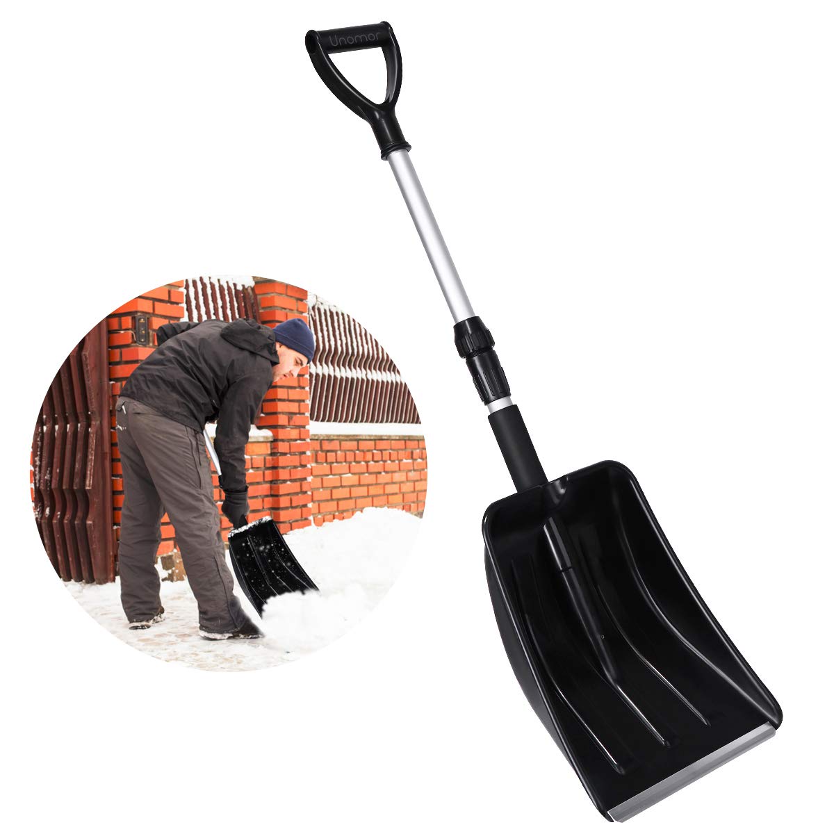 Snow Shovel with Aluminum Handle, Telescopic Plastic Snow Shovel with