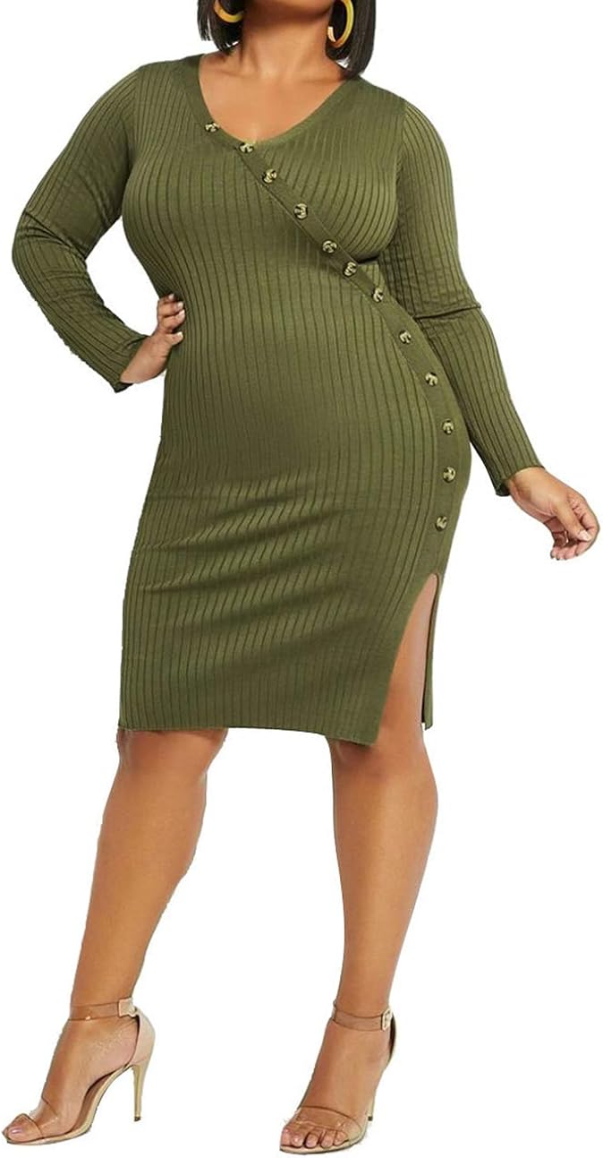ribbed midi dress with buttons