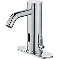HHOOMMEE Automatic Touchless Bathroom Sink Faucets Sensor Motion Activated Hands Free Commercial Faucet with Hole Deck Plate Temperature Control Rod Infrared Auto Mixer for Vanity Basin Bath（Chrome）