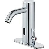 HHOOMMEE Automatic Touchless Bathroom Sink Faucets Sensor Motion Activated Hands Free Commercial Faucet with Hole Deck Plate Temperature Control Rod Infrared Auto Mixer for Vanity Basin Bath（Chrome）