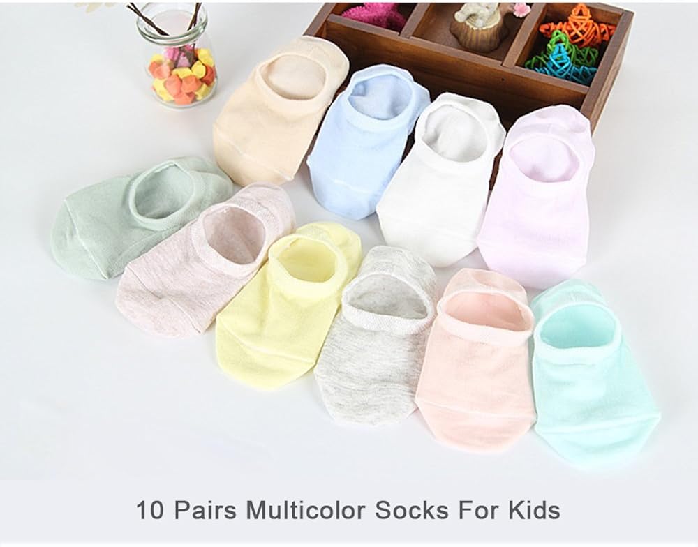 BOOPH 10 Pairs No Show Socks for Girls Boys Anti-slip Low Cut Kid Socks 3-9 Year: Clothing