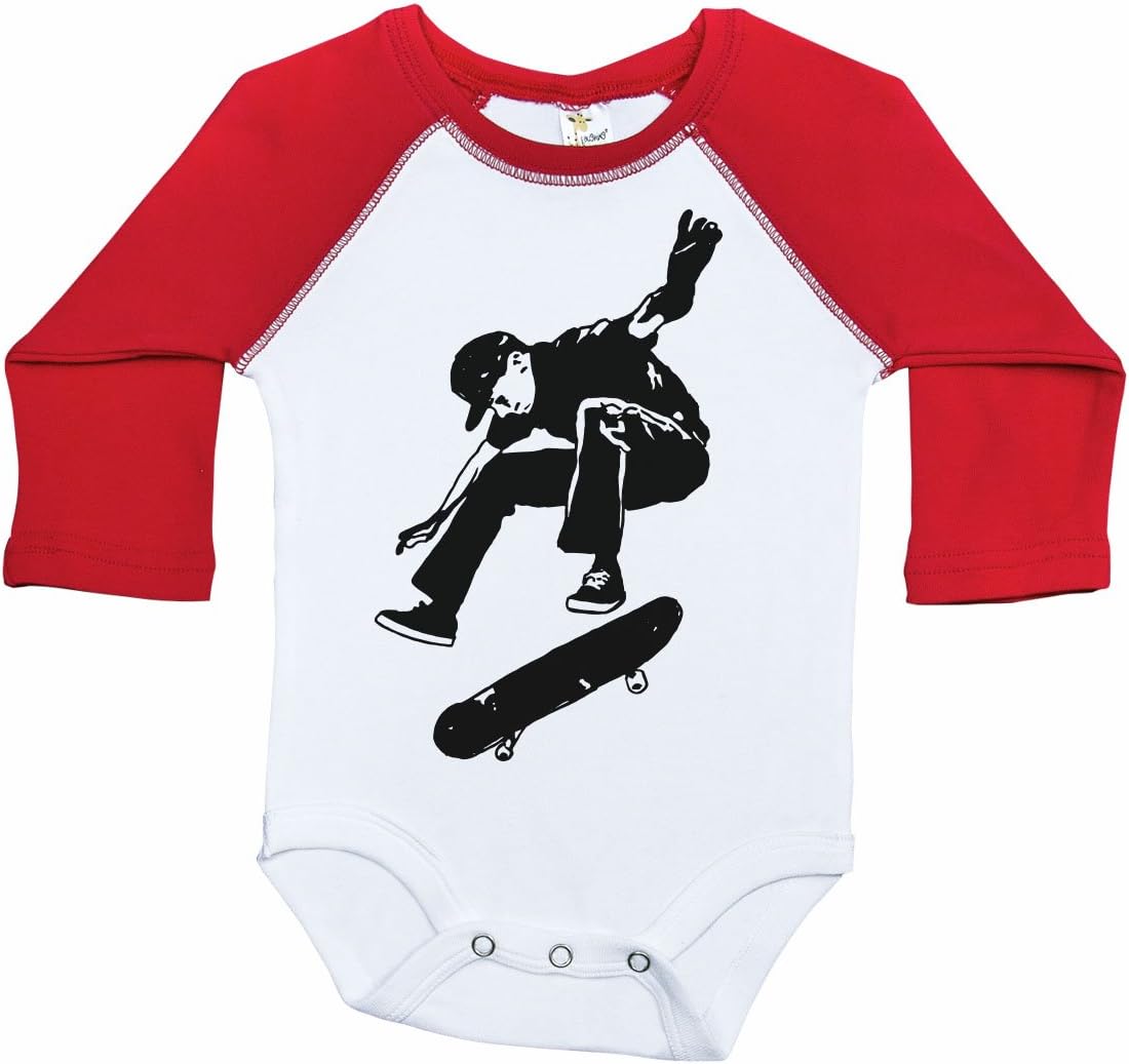 Skateboard Baby Long Sleeve Raglan Onesie/Skateboarder Kickflip/Unisex