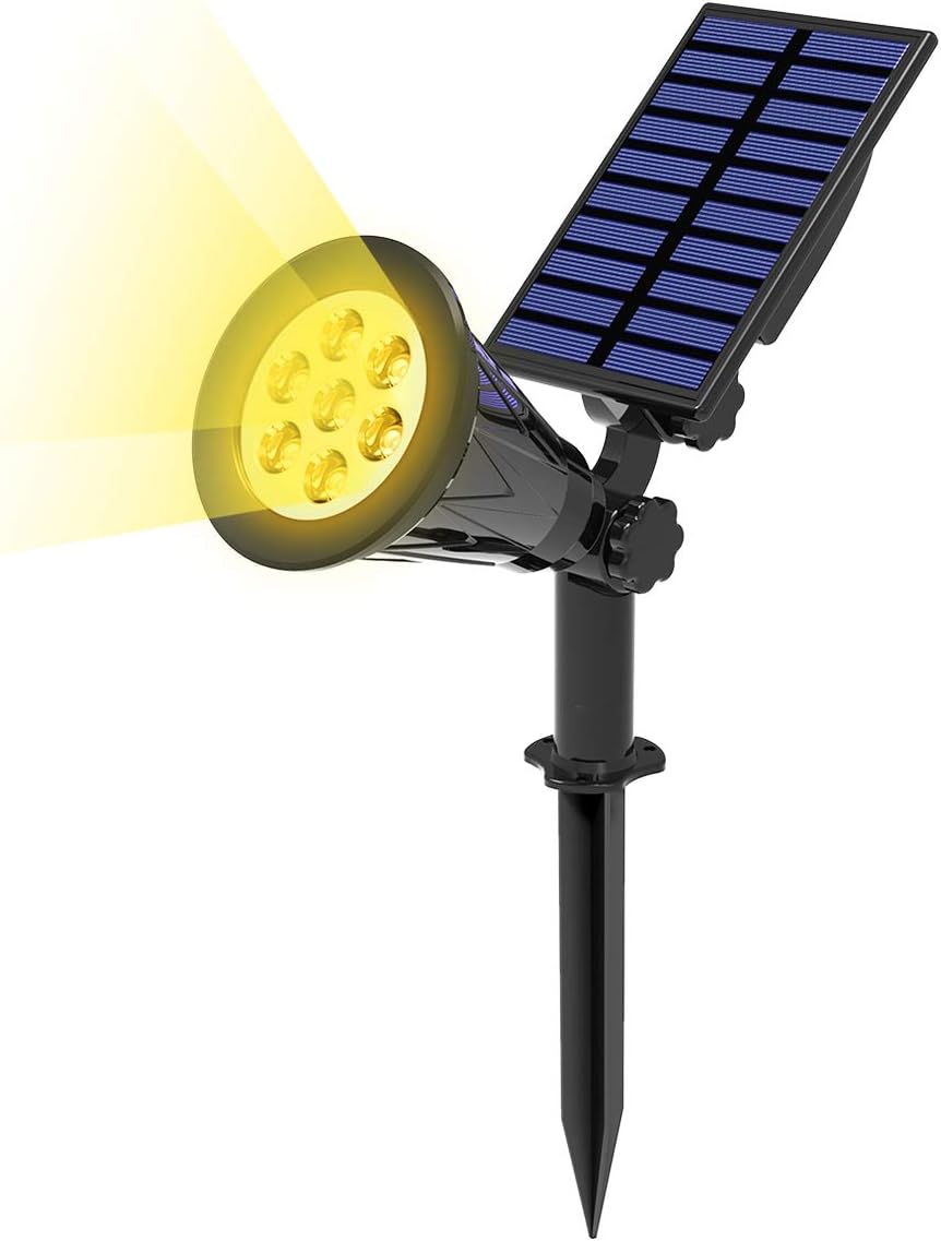 T-SUN 7 LED Solar Spotlights, Super Bright Solar Landscape Spot Lights, Yellow 3000K, Auto On/Off, 180°Angle Adjustable