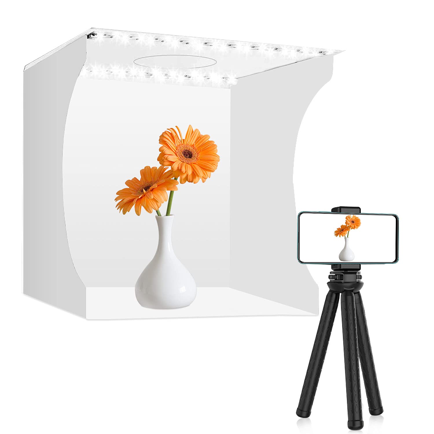 Photo Studio Tent, Mini Foldable Shooting Tent, 22x22cm/8.7''x8.7'' Small Photo Studio Box Portable Light Box Photography Studio Tent Kit with 2x20 LED Lights 12 Colors Backdrops
