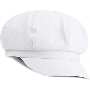 Newsboy Caps for Women, White Hats for Women, Soft 8-Panel Vintage Cabbie Hat, Octagonal Beret Style Headwear for Daily Outin