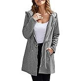 Leaduty Women's Cozy Zip Up Plain Hoodies Long Fuzzy Fleece Jacket Coat Open Front Cardigan