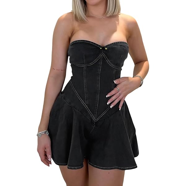 Amazon.com: Molisry Women's Summer Tube Top Denim Dress Off