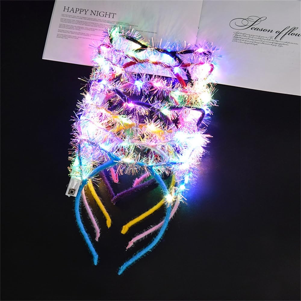 REQO 10 Pieces Cat Ears Headbands Set,LED Cute Cat Light Up Head Accessories,Glowing Girls Headdress Party Supplies For Night Clubs, Raves, Concert Party,Christmas,Halloween,Adults,Kids (10PCS-B)