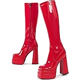wetkiss Platform Knee High Boots Women Chunky Heel Gogo Boots with Full Side Zipper-Stretchy Party Festival Boots for Cosplay, Costume, Halloween & Costume Events-Not for Wide Calf