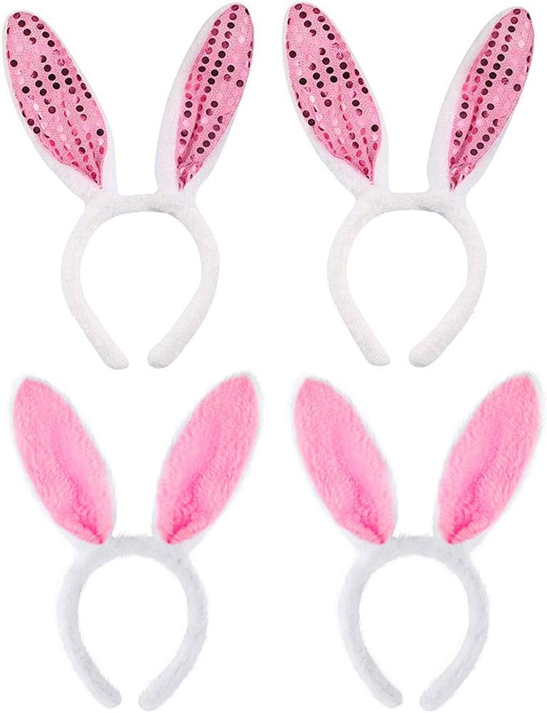 Amacoam Diadema De Orejas De Conejo Peluche Orejas Conejo Para Ninas Adultos Disfraz De Conejita Accesorio Para Fiestas Pascua Despedida De Soltera Cosplay Rosas Y Blanco 4 Piezas Costura Y Manualidades Hogar