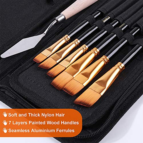 BOSOBO Paint Brush Set, 15 Pcs Professional Wood Handle Acrylic Brushes Watercolor Brushes Oil Brushes for Canvas Painting Craft Face Body Art Paint by Number, Travel Case and Palette Knife Included