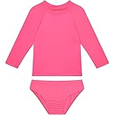Snowheart Girls Rash Guard Sets Long Sleeves Pink Swimsuit 2 Pieces Tankini Bathing Suit Swimwear for Girls