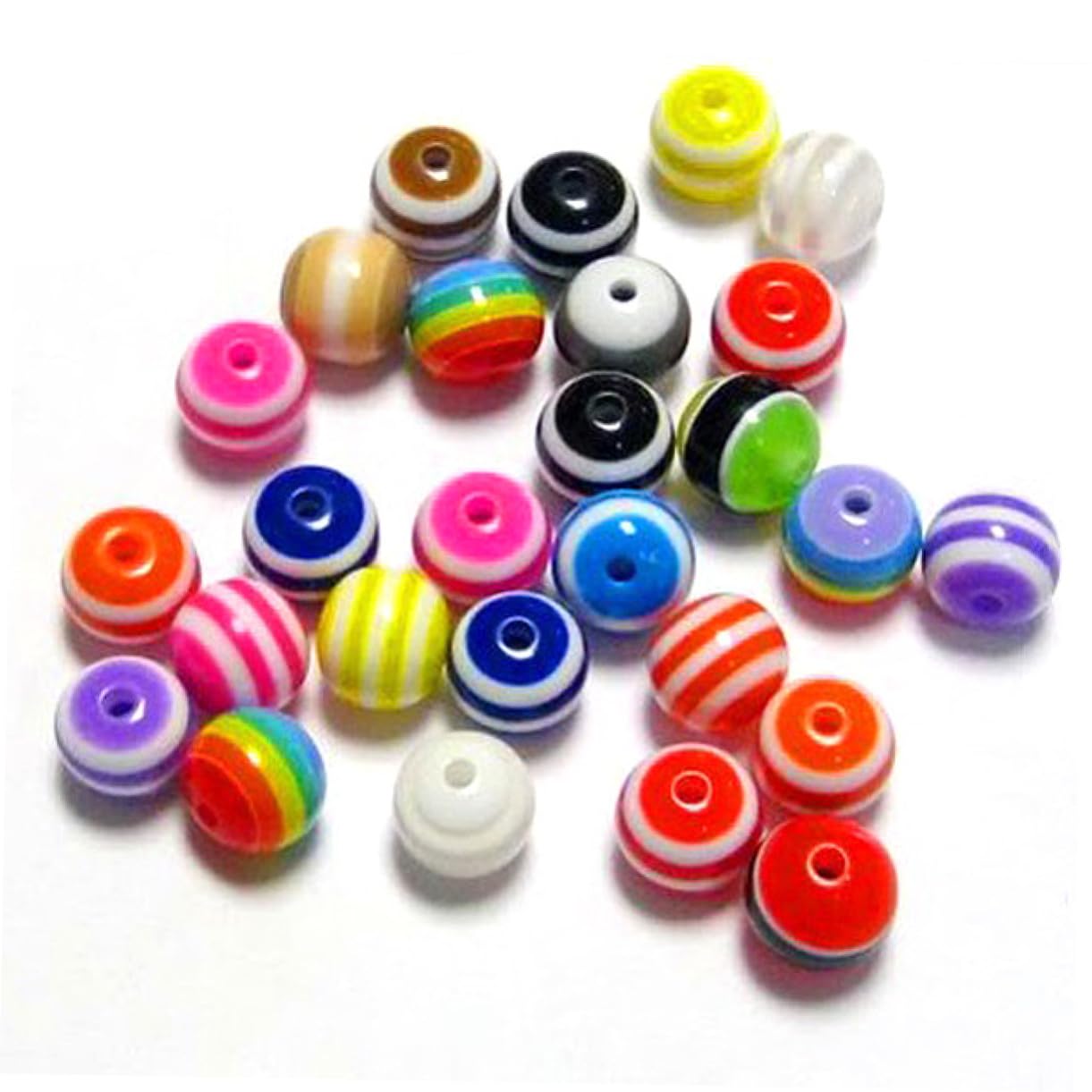 NUOBESTY 200pcs Acrylic Colorful Beads Round Striped Bead for Bracelet Necklace Jewelry Making Craft Accessories 6mm