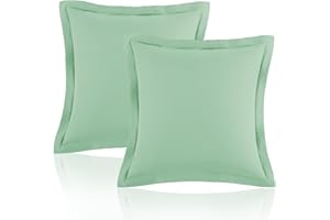 Homiest Euro Sham Covers 26x26 Inch Set of 2, Sage Green Pillow Shams with 2 Inch Wide Decorative Flange, European Square Pil