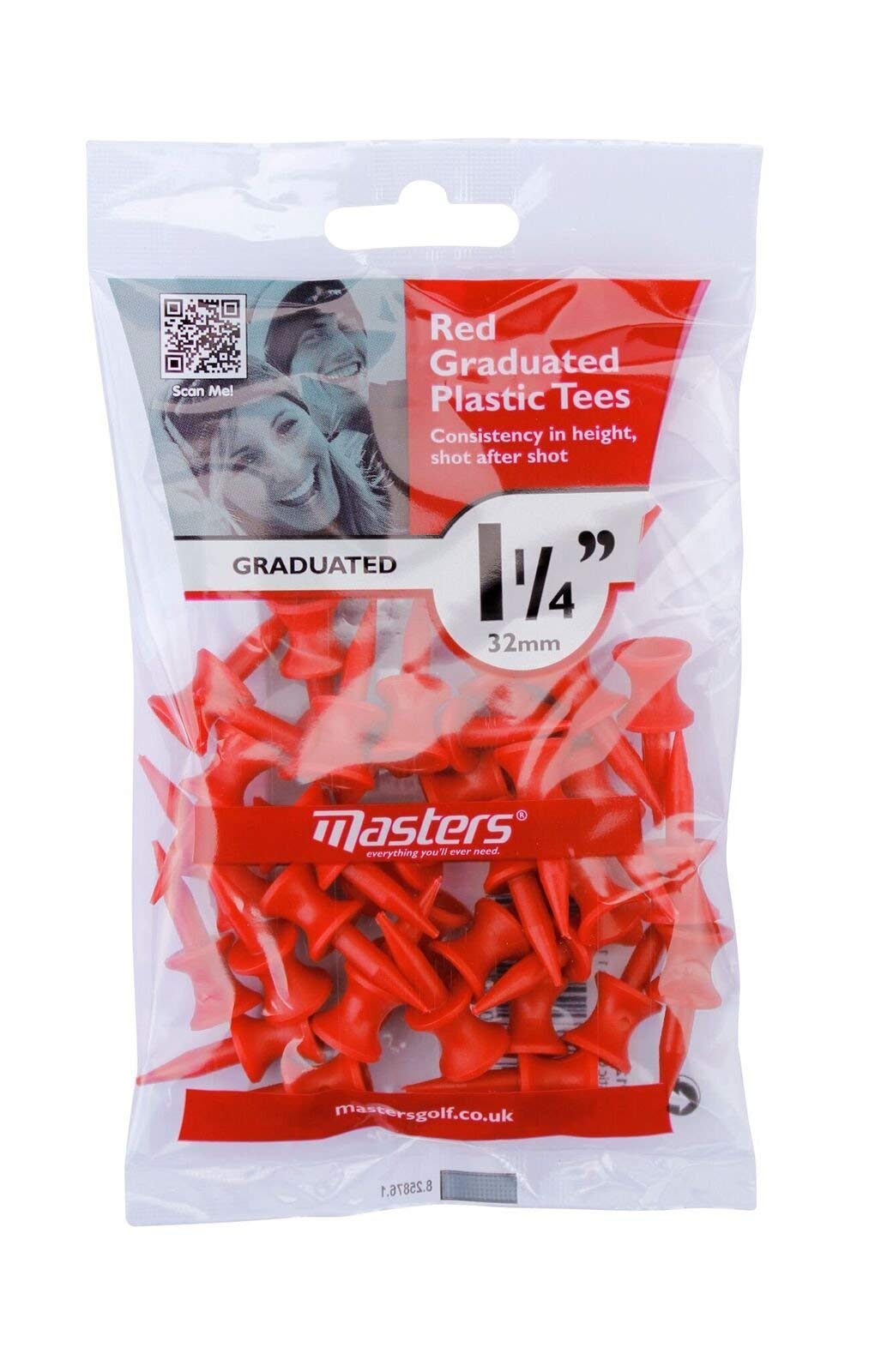 Masters Unisex's Plastic Graduated Tees (Bag of 35), Red, 1 1/4"
