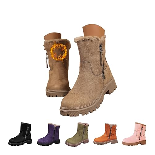 Snow Boots Womens Fur Lined Boot for Women Thermal Winter Ladies Walking Booties Warm Fluffy Anti-Slip Ankle Boots Zip Outdoor for Girls Solid Colour Booties