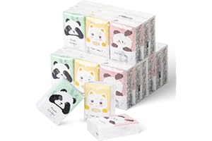 ZHJIANUP 27 Packs Pocket Tissues, Small Travel Size Bulk Facial Paper Towel, Travel Essential, Purse Tissue, Individual Packet, Soft 3 Ply Portable Napkins with Cute Prints for Wedding Party (Cat&Panda&Rabbit)