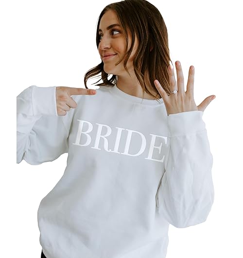 Bride Sweatshirt, Engagement gift, Future Mrs Sweatshirt, Bride to be Gift, Embossed Bachelorette Gift, New Mrs, Fiancee Gift, Newly Engaged (L, White)