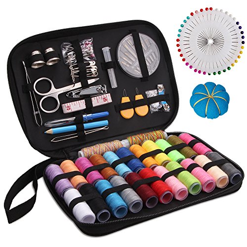 MumCraft Sewing Kit with Over 130 Sewing Accessories, 24 Unique Spools of Thread -24 Color, Mini Sewing Kits for Adults, Beginner,Traveller, with Zipper Portable Case, Emergency