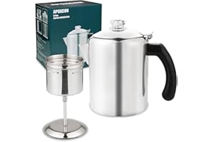 APOXCON Coffee Percolator Pot Stainless Steel Coffee Maker with Heat Resistant Tough Glass Knob Camping Coffee Pot Using on any Stovetop Silver 8 Cup