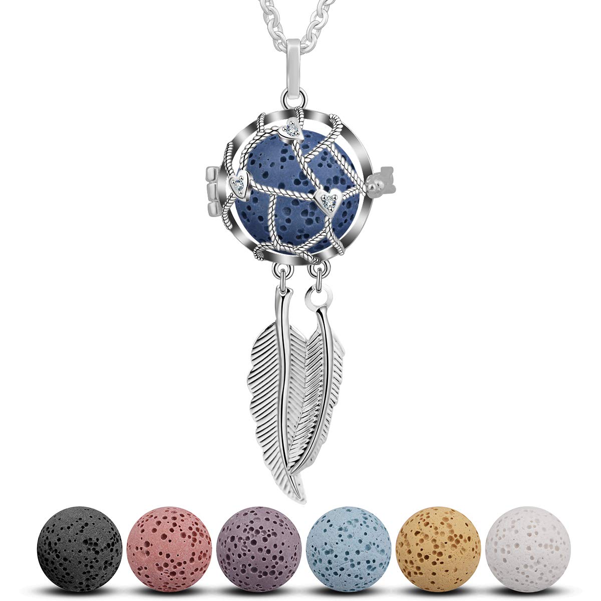 CELESTIA Relaxing Gifts for Women, Silver Plated Dreamcatcher Locket Fragrance Aromatherapy Scent Essential Oils Diffuser Necklace