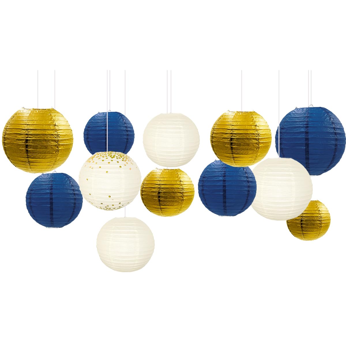 NICROLANDEE Nautical Party Supplies - 12PCS Navy Blue and Gold Glitter Paper Lanterns Hanging Decorations for Navy Party, Birthday, Wedding, Bridal Shower, Bachelorette, Graduation, Wall Decor