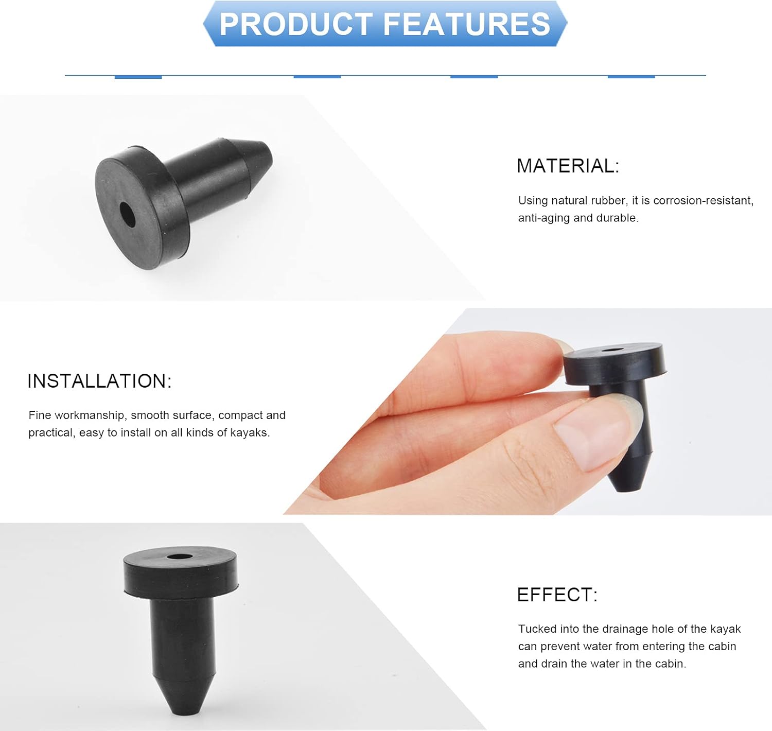 Hermard 8 Pcs Scupper Plugs for Kayak Drain Plug Fits Most Kayak Canoe Kayak, Drain Plug Kayak Plugs Kayak Accessories Compatible with Kayaks Boat Drain Plug, Boat(Black): Sports & Outdoors