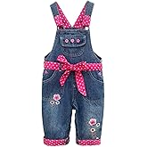 Peacolate 3months-3Years Baby Girls Denim Overalls Embroidery Bib Pants Jeans Jumpsuit