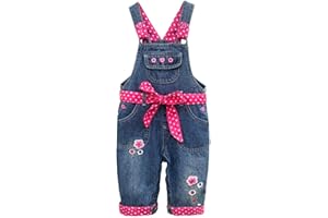 Peacolate 3months-3Years Baby Girls Denim Overalls Embroidery Bib Pants Jeans Jumpsuit