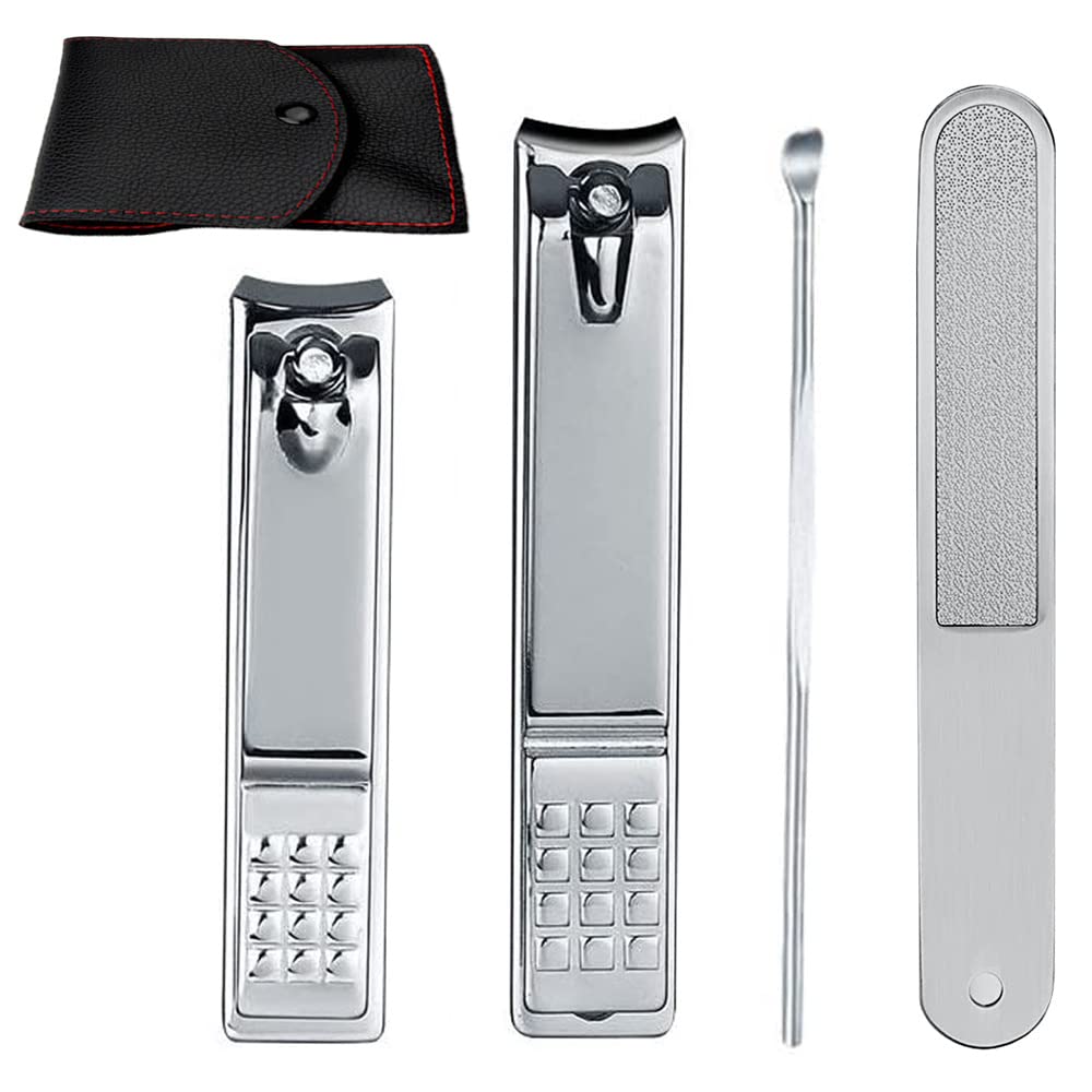 Econtal Nail Clippers Set, Large & Small Nails Cutter with Premium Nail File, Kit for Thick Nails Toenails Men Women, Long Handled Trimmer Incl. Case