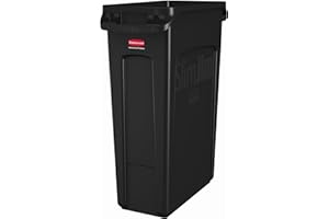 Rubbermaid Commercial Products Slim Jim Plastic Rectangular Trash/Garbage Can With Venting Channels 23 Gal Black for Kitchen/Office/Workspace
