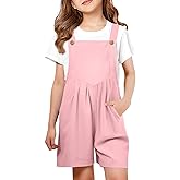 Haloumoning Girls Overall Shorts Kids Summer Casual Adjustable Strap Rompers with Pockets 5-14 Years