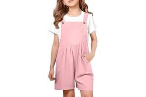 Haloumoning Girls Overall Shorts Kids Summer Casual Adjustable Strap Rompers with Pockets 5-14 Years