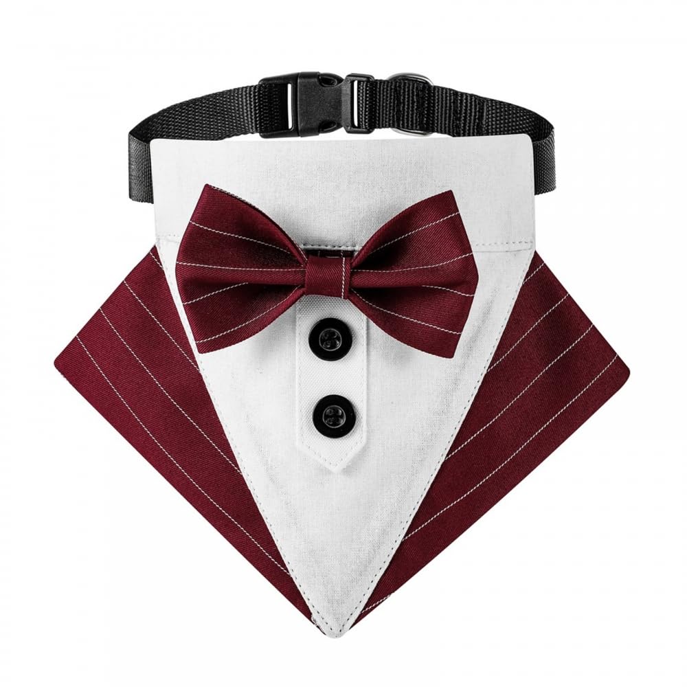 Dog Tuxedo Collar, Adjustable Dog Tuxedo Bowtie Collar with Bow Tie & Neck Tie Designs for Small Medium Large Dogs