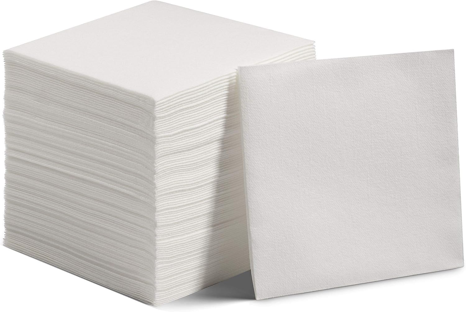 Photo 1 of 100 Count linen feel disposable Cocktail napkins, 5" White Cloth Beverage Napkins for Restaurant, Bar and Event (5" x 5")