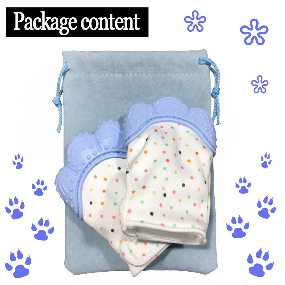 Teething Mitten, SZHSR Baby Self Soothing Teether Mitten BPA Free Teething Pain Relief Toy Wearable for Left & Right Hand for Unisex 2 - 8 Months Babies. (Blue, 2PSC)