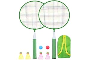 AIKESIWAY Badminton Racket for Children 1 Pair, Nylon Alloy Durable Badminton Racquet Set for Kids Indoor/Outdoor Sport Game（Including 4 Badminton and 2 Table Tennis）