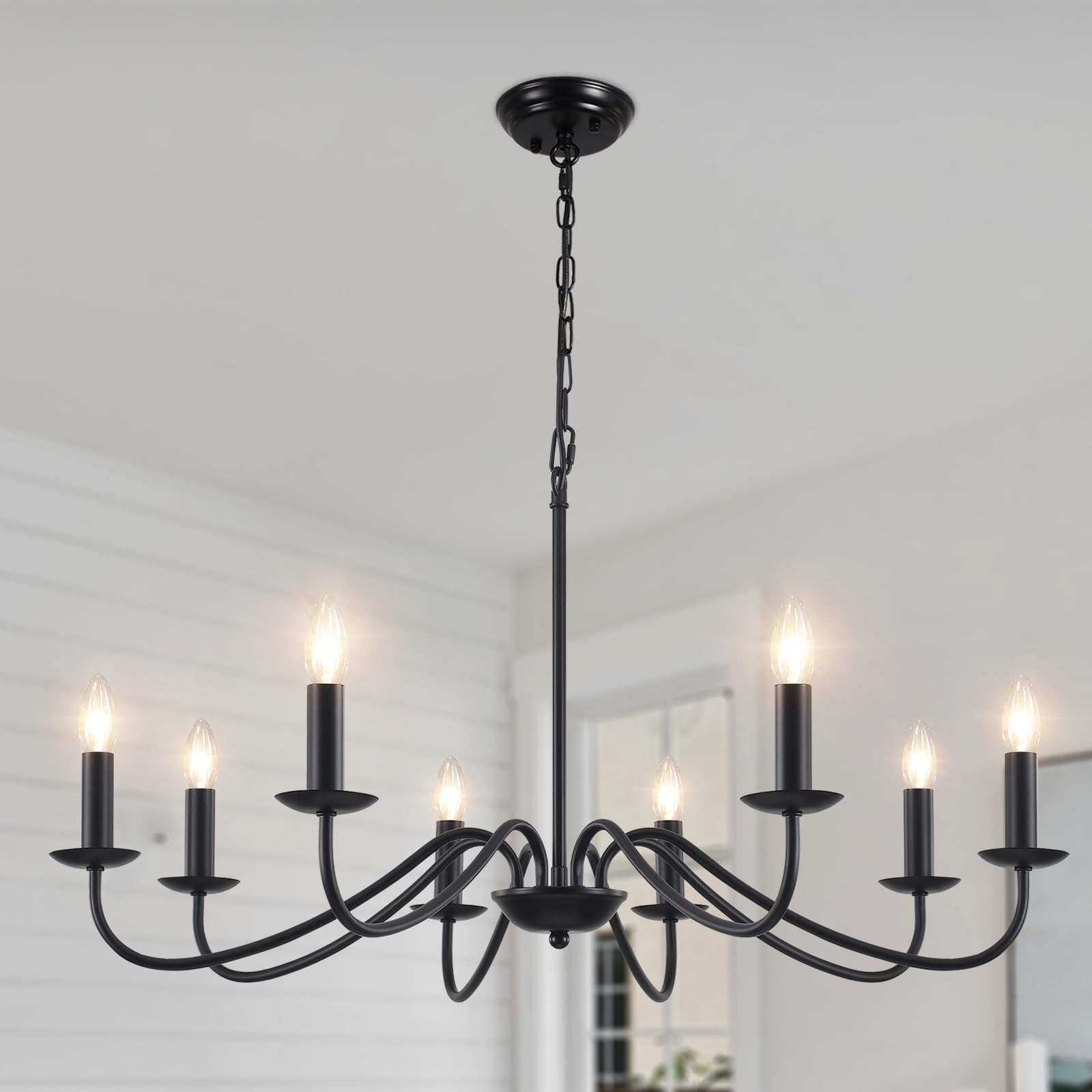MRHYSWD Black Chandelier, 8 Lights Black Light Chandeliers Ceiling Lights Living Room, Industrial Vintage Chandeliers for Bedroom Kitchen Hall Lounge - Height Adjustment - E14 Base Without Bulbs