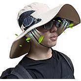 Solar Fan Hat with 2 Removable Fans, Wide Brim Sun Hat USB & Solar Powered for Outdoor Fishing, Camping, Hiking, Gardening, UPF 50+ Sun Protection, Desert Sand