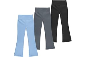 BIG ELEPHANT Girls Flare Leggings with Pockets, Crossover High Waist Bell Bottom Yoga Pants for Dance & Everyday Wear