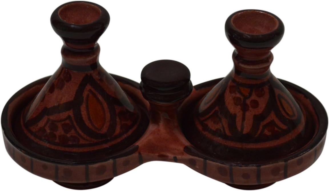 Moroccan Handmade Tagine Double Spice Holder seasoning Container Burgundy