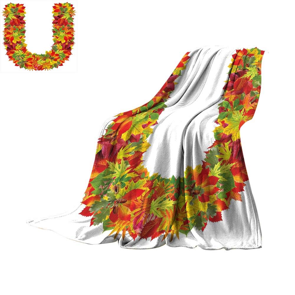 Letter U,Fashion Warm All Season Blanket Autumn Tones in Alphabet Symbolism for Initials My Name in Leaves Fall Faded Print Comfortable and Warm Beach Blanket W80 x L60 inch