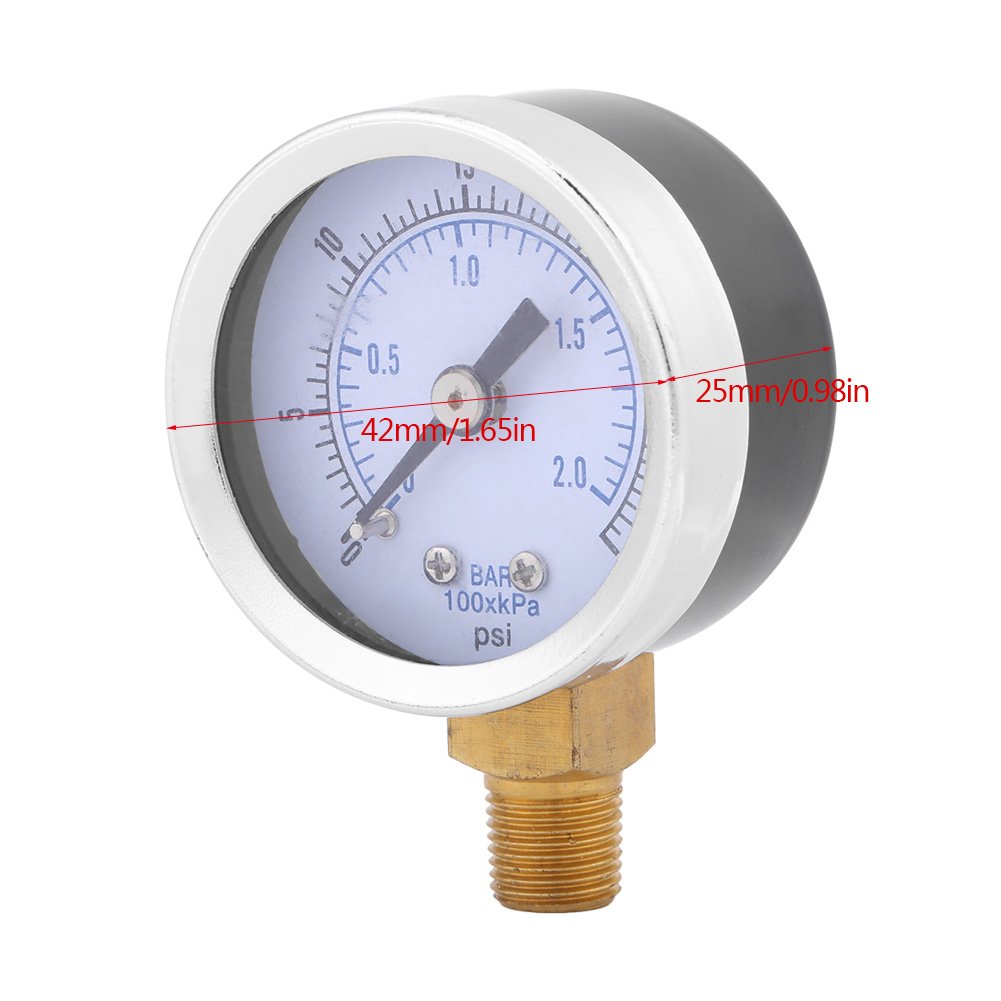 Utility Pressure Gauge 0-30psi, 0-2bar Low Pressure Hydraulic Gauge Dual Scale Pressure Gauge 1/8" BSPT thread for Fuel Air Compressor Oil Water Gas - Image 3
