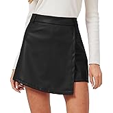 XinYangNi Women's Casual High Waisted Asymmetrical Hem A-line Plaid Faux Leather Dressy Wrap Skort Shorts