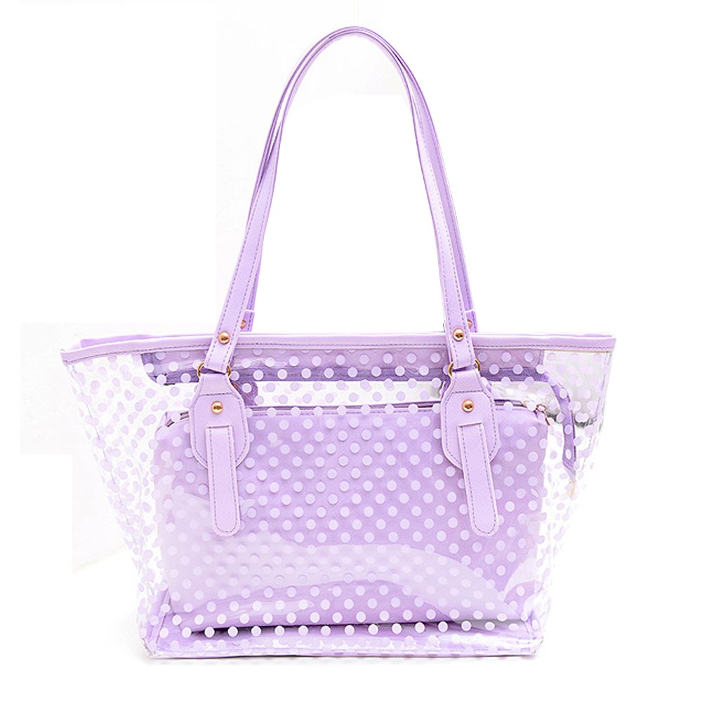 NEEVAS Clear Plastic Transparent Work Tote Shoulder Jelly Beach All Purpose Handbag Girl (Purple)
