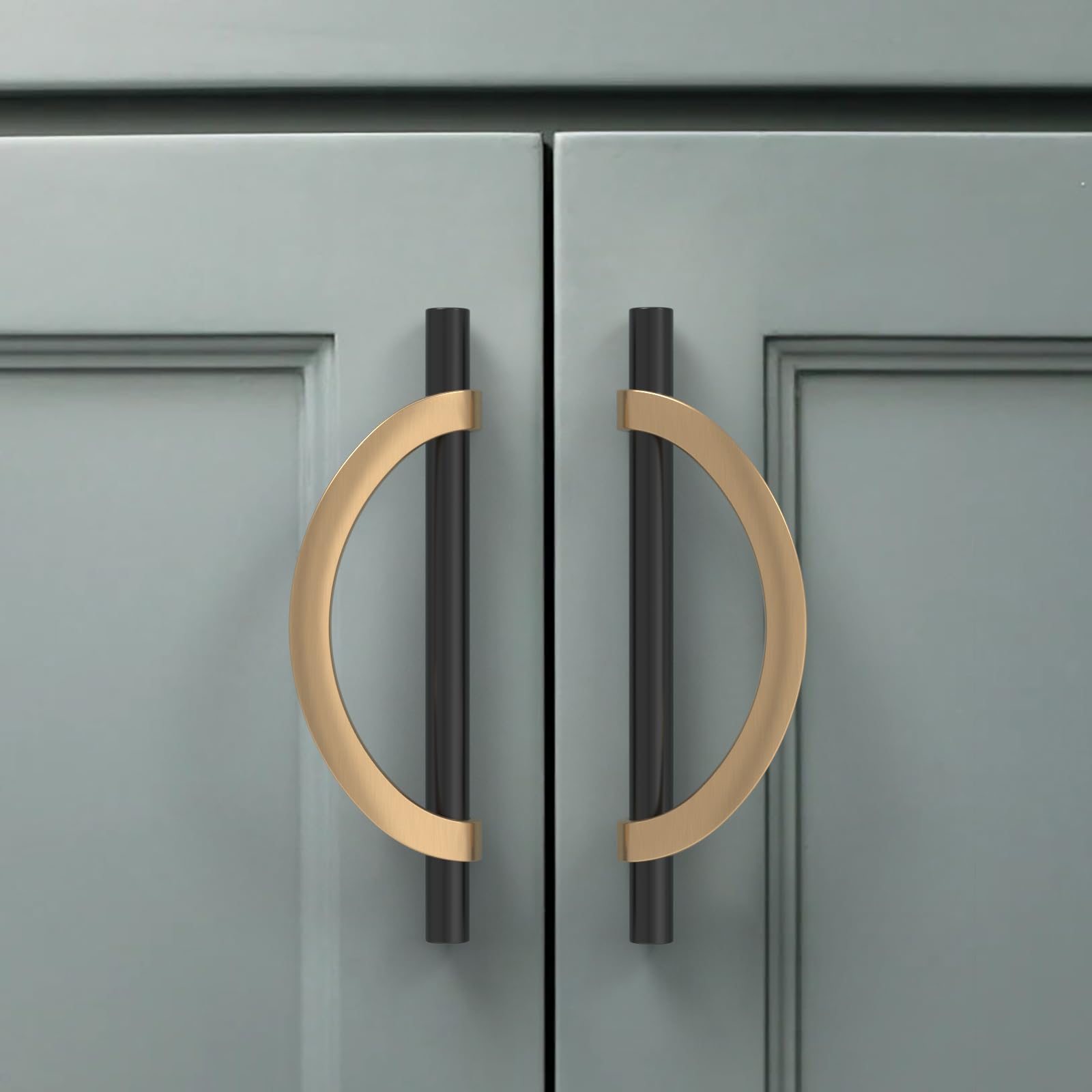 Photo 1 of Amerdeco 10 Pack Black Brushed Gold Cabinet Pulls 5 Inch(128MM) Hole Centers Kitchen Cabinet Handles Hardware Kitchen Handles for Cabinets Cupboard Handles Drawer Pulls…