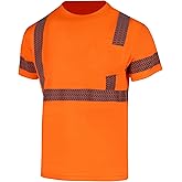 WISIGO High Visibility Short Sleeve Safety T-Shirts with Reflective Strips for Men Class 3 Hi Vis Construction Work Shirts