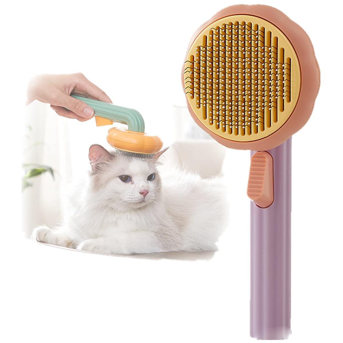 WUBAYI Pumpkin Self-Cleaning Pet Slicker Brush for Dogs, Cats, Puppies & Rabbits - Effortlessly Removes Loose Undercoat, Mats and Tangled Hair - Gentle Grooming Tool for Healthy Coats — image 1